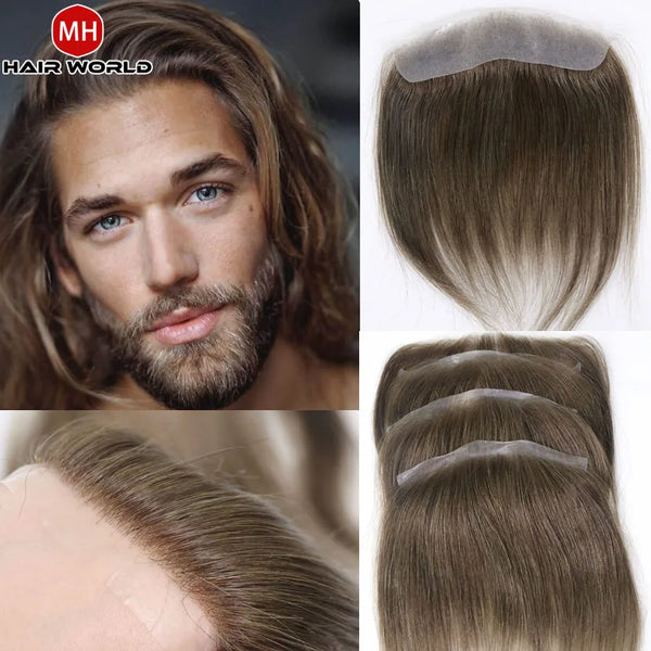 0.06mm Ultra Thin Skin Men Toupee For Forehead #4 Brown Front Hairline Patch For Male Human Hair Wig Capillary Prosthesis Peruk