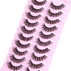 10 Pairs Natural Eyelashes Fluffy Lashes D Curl Eyelashes 3D Volume Wispy False Lashes Strips Clear Band Lashes Pack