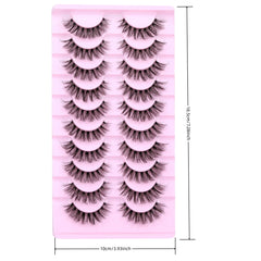 10 Pairs Natural Eyelashes Fluffy Lashes D Curl Eyelashes 3D Volume Wispy False Lashes Strips Clear Band Lashes Pack