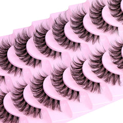 10 Pairs Natural Eyelashes Fluffy Lashes D Curl Eyelashes 3D Volume Wispy False Lashes Strips Clear Band Lashes Pack