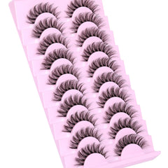 10 Pairs Natural Eyelashes Fluffy Lashes D Curl Eyelashes 3D Volume Wispy False Lashes Strips Clear Band Lashes Pack