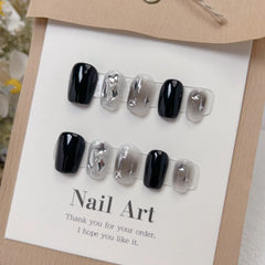 10Pcs Short Sweet and Cool Handmade Wear On Nails Full Cover Design Round Head Manicure Nail Artificial  Wearable Nail Tips