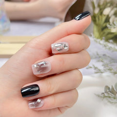 10Pcs Short Sweet and Cool Handmade Wear On Nails Full Cover Design Round Head Manicure Nail Artificial  Wearable Nail Tips