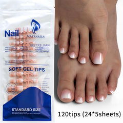 120Pcs French Short Square Artificial Press On Toenails Nude Pink Full Cover False Toe Nails Fake Toe Nail Extension For Women