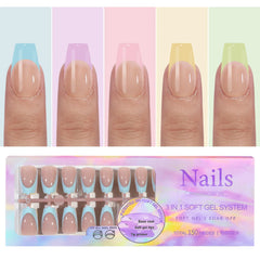 150Pcs/Box French False Nails Scarless Removable Coffin Almond Fake Nail Artificial Acrylic Patches Reusable Press On Nail Tips