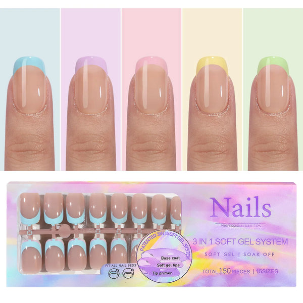 150Pcs/Box French False Nails Scarless Removable Coffin Almond Fake Nail Artificial Acrylic Patches Reusable Press On Nail Tips