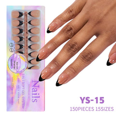 150pcs/Boxed French Gel Tips Press On Nails Black Coffee Almond Nails 15 Sizes Pre-applied Fake Nails For Manicure Extension