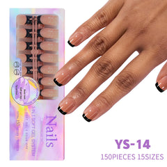 150pcs/Boxed French Gel Tips Press On Nails Black Coffee Almond Nails 15 Sizes Pre-applied Fake Nails For Manicure Extension