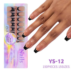 150pcs/Boxed French Gel Tips Press On Nails Black Coffee Almond Nails 15 Sizes Pre-applied Fake Nails For Manicure Extension