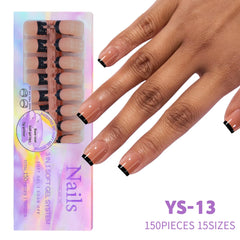 150pcs/Boxed French Gel Tips Press On Nails Black Coffee Almond Nails 15 Sizes Pre-applied Fake Nails For Manicure Extension