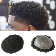 #1B #1 6mm Afro Men's Wig 100% Human Hair Toupee for Men Indian Remy Hair Men's Skin Prosthesis Capillary System