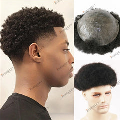 #1B #1 6mm Afro Men's Wig 100% Human Hair Toupee for Men Indian Remy Hair Men's Skin Prosthesis Capillary System