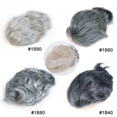 #1B80 Toupee for Men Fine Mono Wave Male Wigs Human Hair Replacement System Men's Prosthesis 8x10 Grey Hairpiece Units