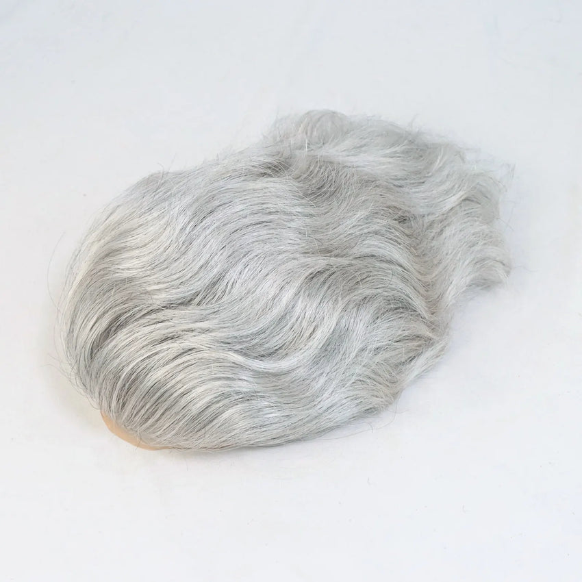 #1B80 Toupee for Men Fine Mono Wave Male Wigs Human Hair Replacement System Men's Prosthesis 8x10 Grey Hairpiece Units