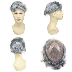 #1B80 Toupee for Men Fine Mono Wave Male Wigs Human Hair Replacement System Men's Prosthesis 8x10 Grey Hairpiece Units