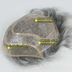 #1B80 Toupee for Men Fine Mono Wave Male Wigs Human Hair Replacement System Men's Prosthesis 8x10 Grey Hairpiece Units