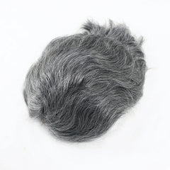 #1B80 Toupee for Men Fine Mono Wave Male Wigs Human Hair Replacement System Men's Prosthesis 8x10 Grey Hairpiece Units