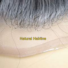 #1B80 Toupee for Men Fine Mono Wave Male Wigs Human Hair Replacement System Men's Prosthesis 8x10 Grey Hairpiece Units