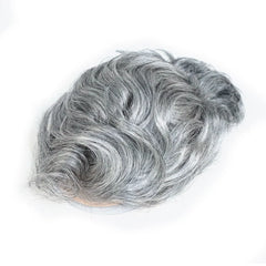 #1B80 Toupee for Men Fine Mono Wave Male Wigs Human Hair Replacement System Men's Prosthesis 8x10 Grey Hairpiece Units