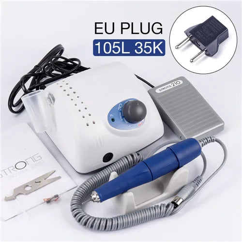 35000RPM Nail Drill Machine Strong 210 105L 65W Manicure Pedicure Nail Gel Polishing Device Strong Grinding Nail Drill Bits Set