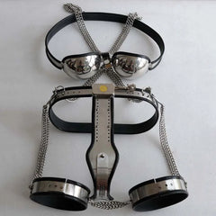 Love Toys 3pcs/Set Chastity Belt Stainless Steel Bra Thigh Ring Metal BDSM Fetish Device Sex Toys For Women Man Gay Slave Bondage