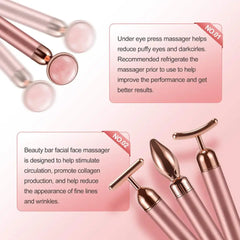 4 in 1 Vibrating Rose Quartz Roller Face Roller Eye Massager Jade Roller T/V Shaped Face Lifting Slimming Beauty Care Massager