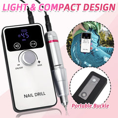 45000RPM Nail Drill Machine Portable Nail Polish Gel Sander Electric Professional Nail Lathe with HD LCD Display Manicure Care