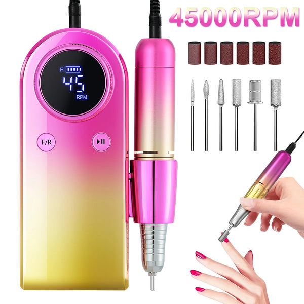 Nail Drill Machine 45000RPM Nail Salon Rechargeable Electric Nail Sander for Manicure Set Gel Nail Polish Professional