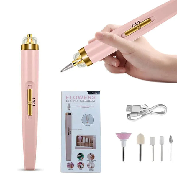 Electric 5 in 1 Nail Polish Drill Machine With Light Portable Mini Electric Manicure Art Pen Tools  Gel Remover