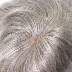 #580 Human Hair Toupee for Men Sliver Grey Mens Hairpiece Fine Mono with NPU Hair Replacement System Wave Male Wig Patch 8x10"