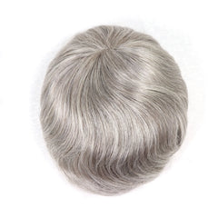 #580 Human Hair Toupee for Men Sliver Grey Mens Hairpiece Fine Mono with NPU Hair Replacement System Wave Male Wig Patch 8x10"