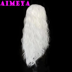 AIMEYA White Loose Curly Wig Synthetic Lace Front Wig Natural Hairline Daily Use Cosplay Wig Heat Resistant Fiber Hair