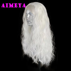 AIMEYA White Loose Curly Wig Synthetic Lace Front Wig Natural Hairline Daily Use Cosplay Wig Heat Resistant Fiber Hair