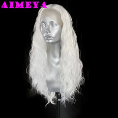 AIMEYA White Loose Curly Wig Synthetic Lace Front Wig Natural Hairline Daily Use Cosplay Wig Heat Resistant Fiber Hair