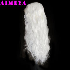 AIMEYA White Loose Curly Wig Synthetic Lace Front Wig Natural Hairline Daily Use Cosplay Wig Heat Resistant Fiber Hair