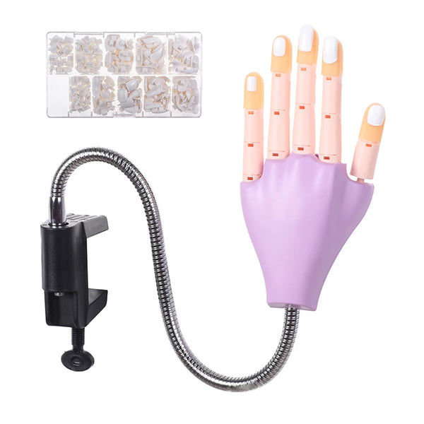 Adjustable Manicure Practice Hand Training Model Reusable Hand Model Bendable Finger With 200pcs Nail Tips For Beginner Practice