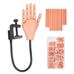 Adjustable Manicure Practice Hand Training Model Reusable Hand Model Bendable Finger With 200pcs Nail Tips For Beginner Practice