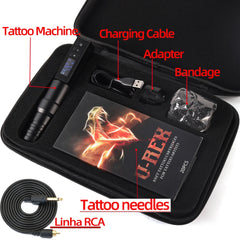 Ambition Professional Wireless Tattoo Machine Kit Pen  With Portable Power Coreless Motor Digital LED Display For Body Art