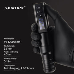 Ambition Professional Wireless Tattoo Machine Kit Pen  With Portable Power Coreless Motor Digital LED Display For Body Art