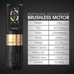 Ambition Zetton Wireless Tattoo Machine Pen Set Newest Straight Rod Structure Brushless Motor 2400mAh Battery 3.8mm 3.4mm Stroke