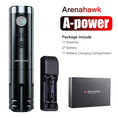 Arenahawk A-power 4.0 Wireless Tattoo Pen with 2 Upgrade Batteries LED Display Direct Drive Rotary Tattoo Machine