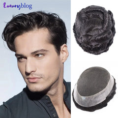 Australia Base Human Hair Toupee for Men Patch Natural Black French Lace Thin Skin Pu Male Wig's Hairpiece System Prosthesis