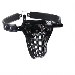 BDSM PU Leather Male Chastity Cage Belt Device Pants Underwear Lock Penis Rings Bondage Erotic Sex Toys for Men Adults Games