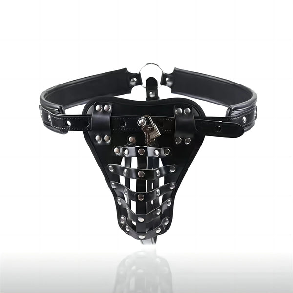 BDSM PU Leather Male Chastity Cage Belt Device Pants Underwear Lock Penis Rings Bondage Erotic Sex Toys for Men Adults Games