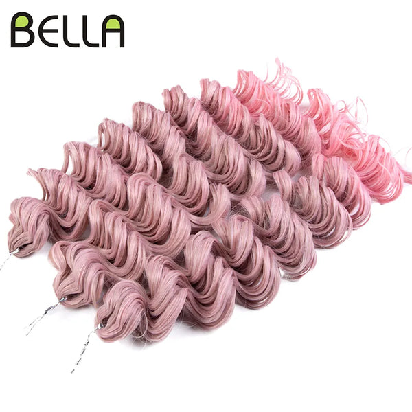 Bella Synthetic Crochet Hair 24 Inch Deep Wavy Twist Afro Curls Curly Hair Extension Ombre Pink Color 3 Pcs 300g For Women