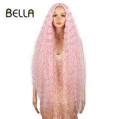 Bella Synthetic Lace Wigs 42 Inch Long Cosplay Curly Hair Blonde 613 Pink Colorful Wigs For Woman Synthetic Lace Wig