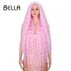 Bella Synthetic Lace Wigs 42 Inch Long Cosplay Curly Hair Blonde 613 Pink Colorful Wigs For Woman Synthetic Lace Wig