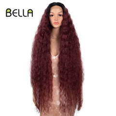 Bella Synthetic Lace Wigs 42 Inch Long Cosplay Curly Hair Blonde 613 Pink Colorful Wigs For Woman Synthetic Lace Wig