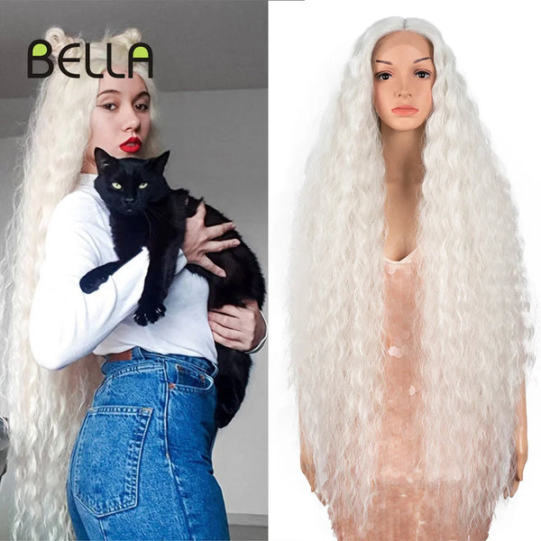 Bella Synthetic Lace Wigs 42 Inch Long Cosplay Curly Hair Blonde 613 Pink Colorful Wigs For Woman Synthetic Lace Wig