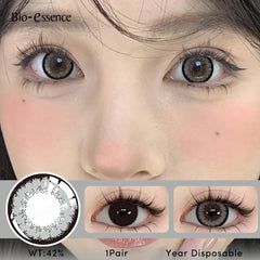 Bio-essense 1 Pair Big Eyes Black Lenses 14.5MM Korean Natural Lenses Color Contact Lenses Eyes with Gray Beautiful Pupil Lentes